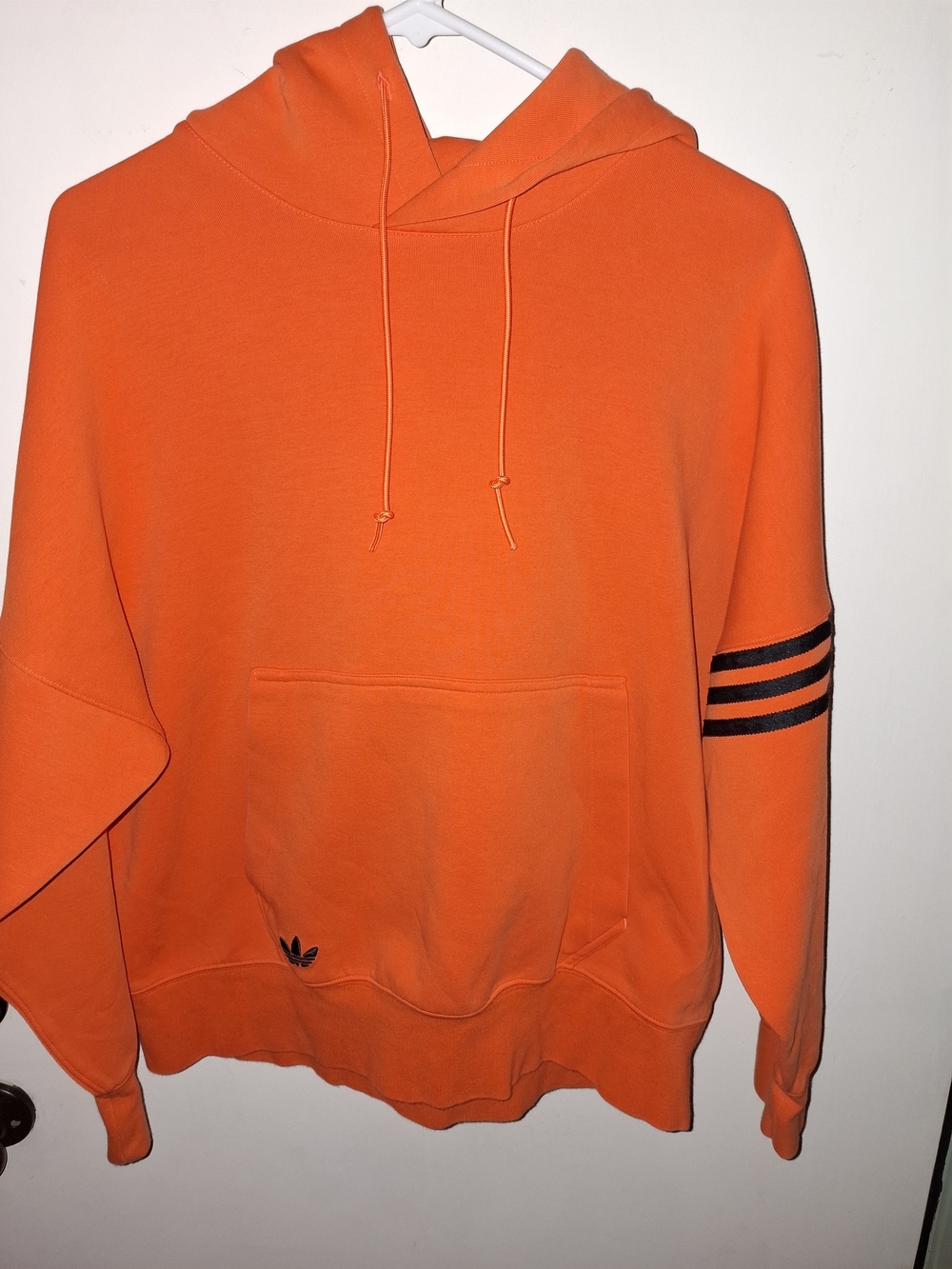 Adidas Originals orange Trefoil 3-Stripes pullover fleece hoodie men's L